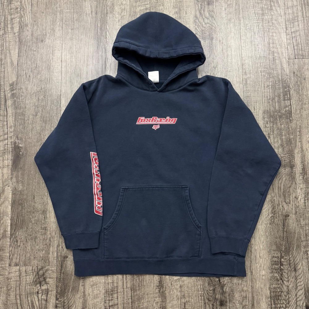 Vintage 2000s Fox Racing Faded Navy Hoodie Distressed Y2K